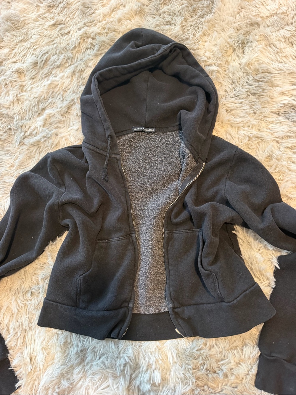 Black Hooded Zip Jacket - Plush Lined